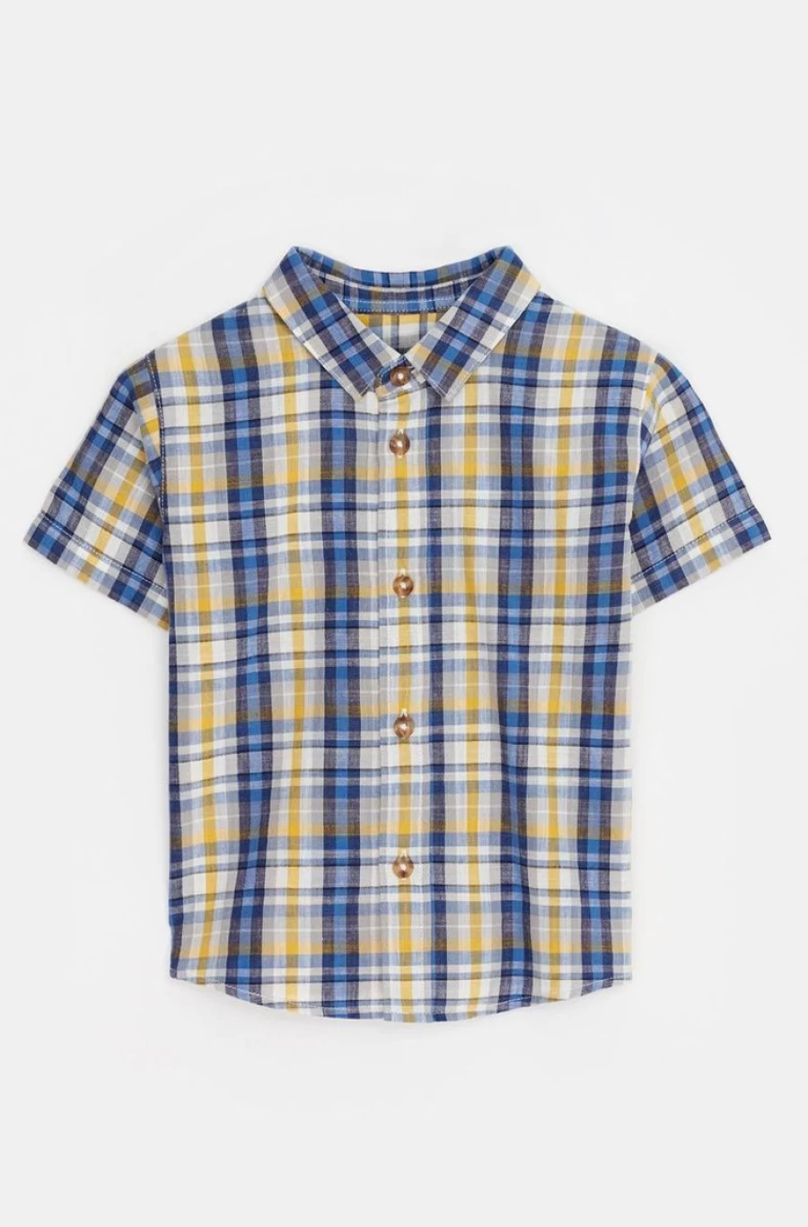 Benetton Boys' Multi-Color Cotton Short Sleeve Check Shirt
