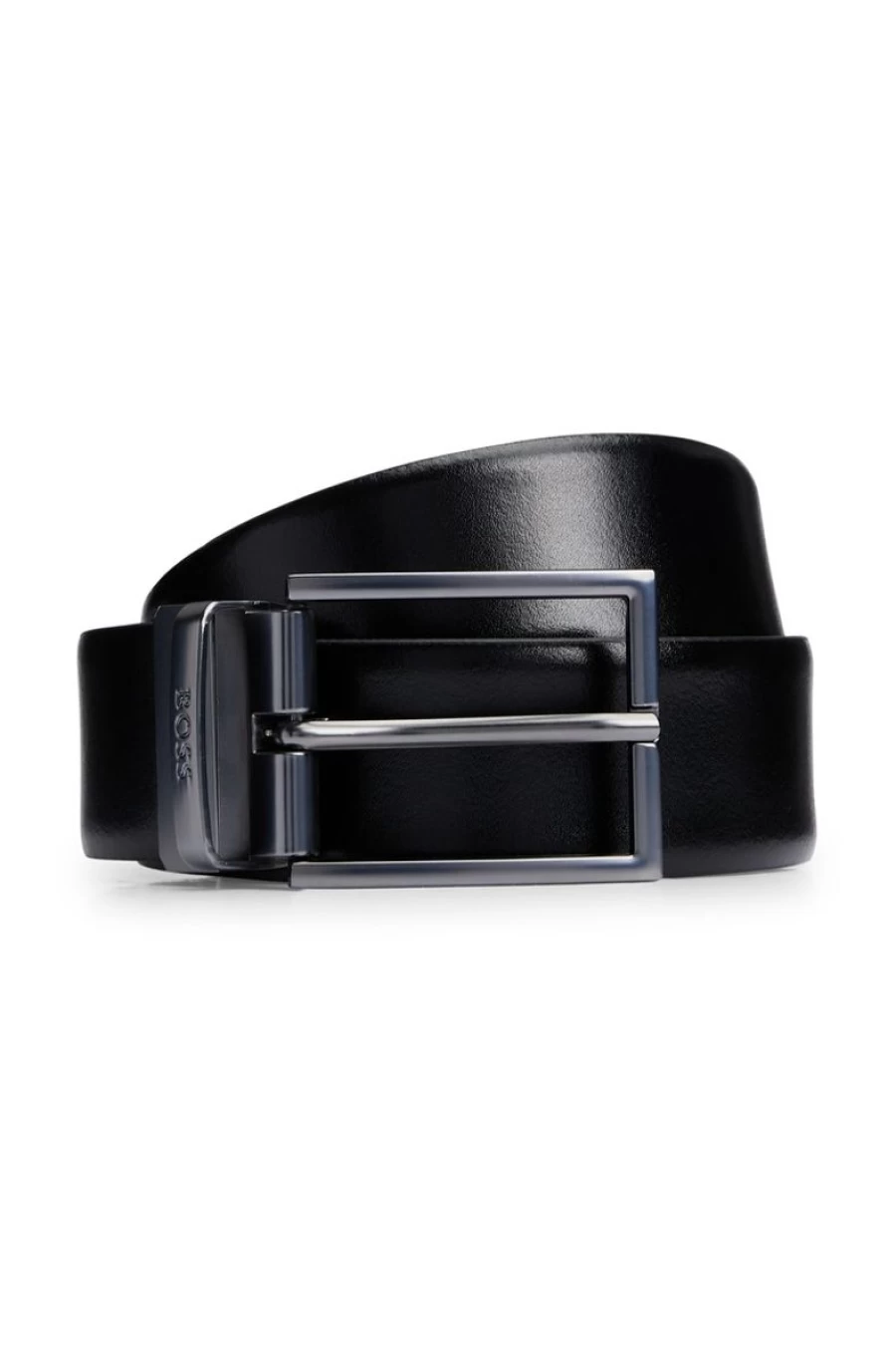 HUGO BOSS Men's Black Reversible Italian Leather Belt with Logo-Engraved Keeper