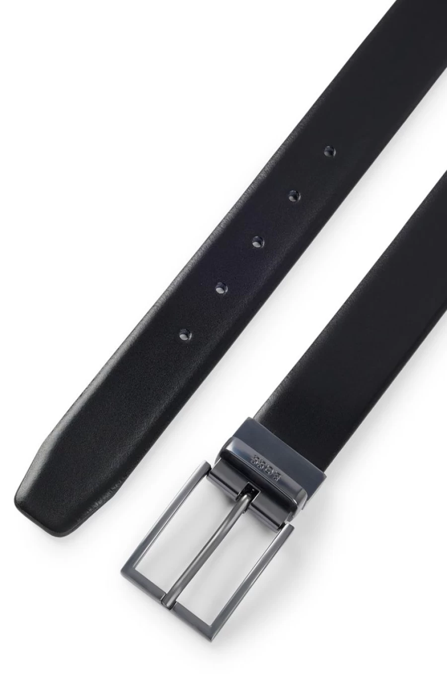 HUGO BOSS Men's Black Reversible Italian Leather Belt with Logo-Engraved Keeper