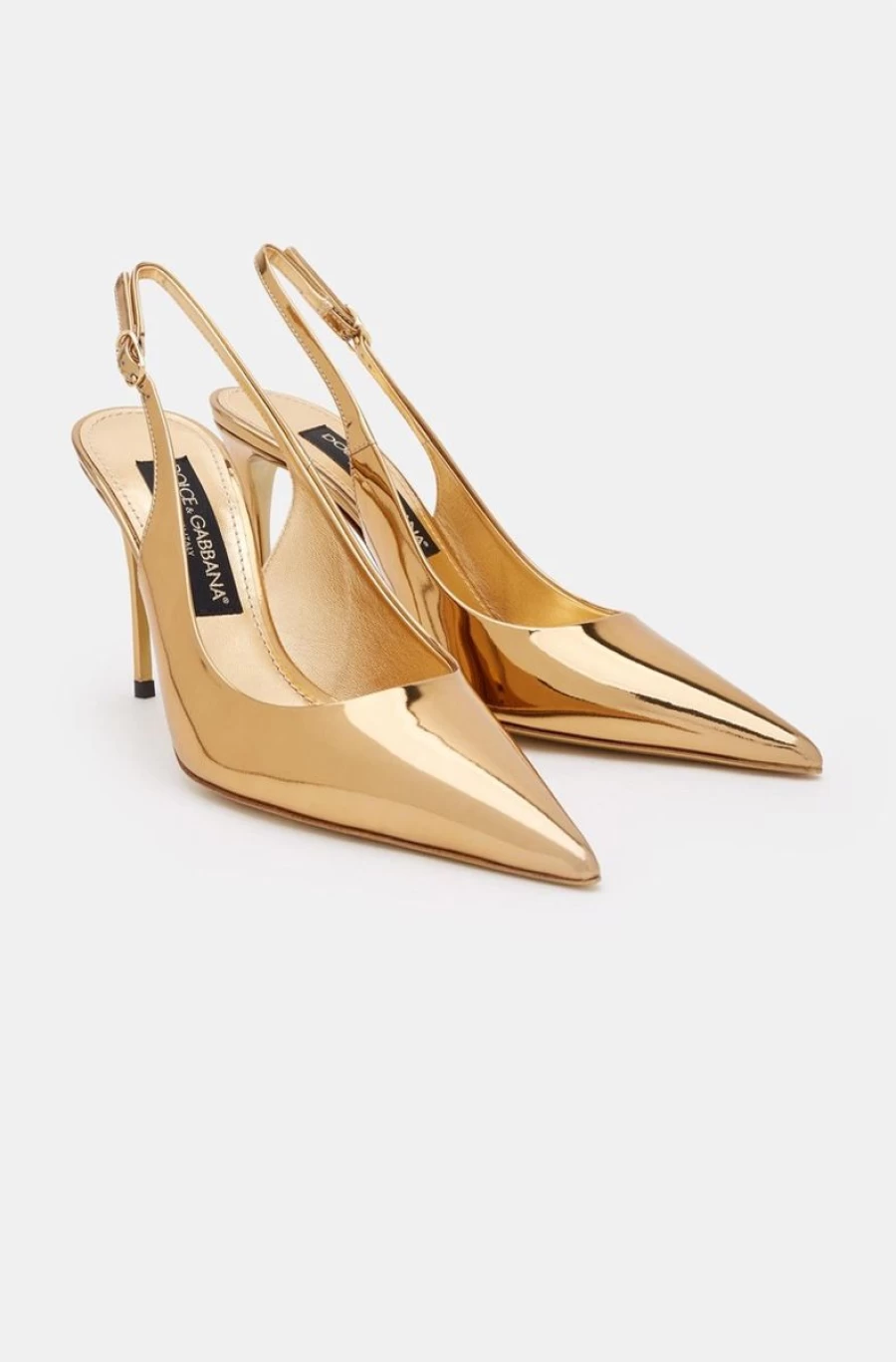 DOLCE & GABBANA Women's Gold Calfskin Slingback Heels with Mirrored Effect
