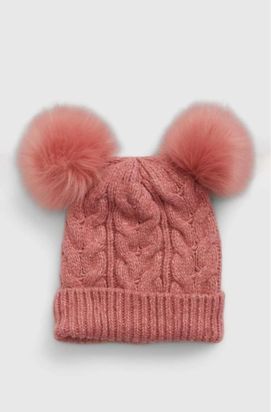 GAP Girls' Toddler 100% Recycled Cable-Knit Beanie with Double Pom-Poms - Eco-Friendly Winter Hat