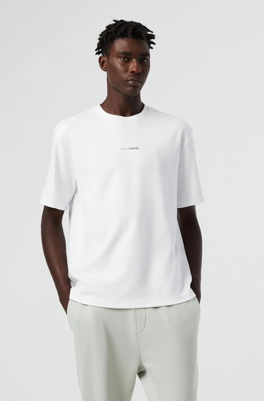 ALPHATAURI Men's White Logo T-Shirt - Premium Cotton Crewneck Tee