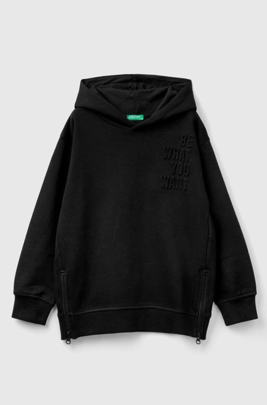 Benetton Boys' Hooded Pullover Sweatshirt with Side Zipper Detail