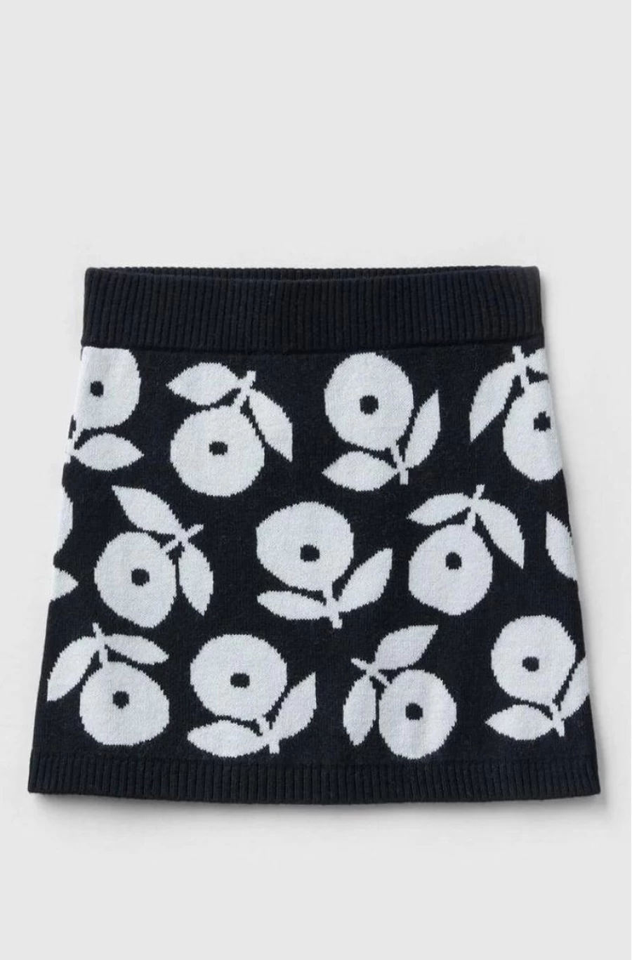 Benetton Girls' Black & White Wool Blend Patterned Mini Skirt