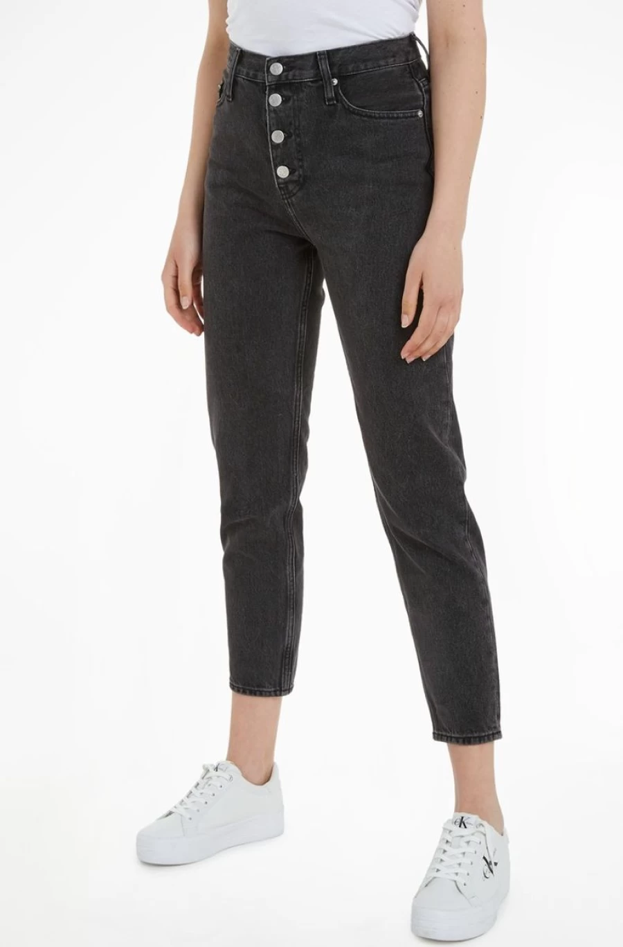CALVIN KLEIN Women's Black Mom Fit High-Waisted Cotton Jeans