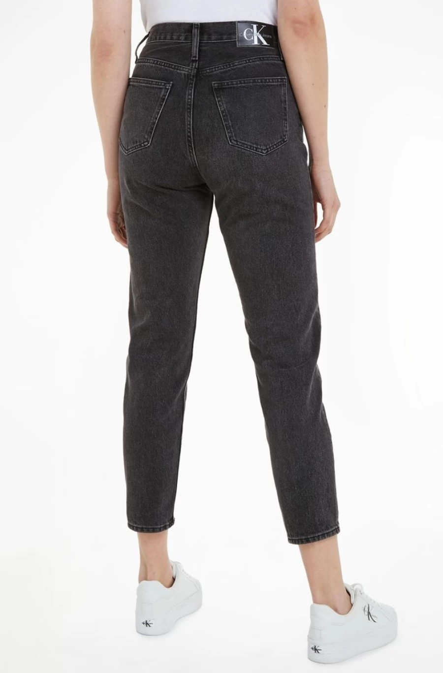 CALVIN KLEIN Women's Black Mom Fit High-Waisted Cotton Jeans