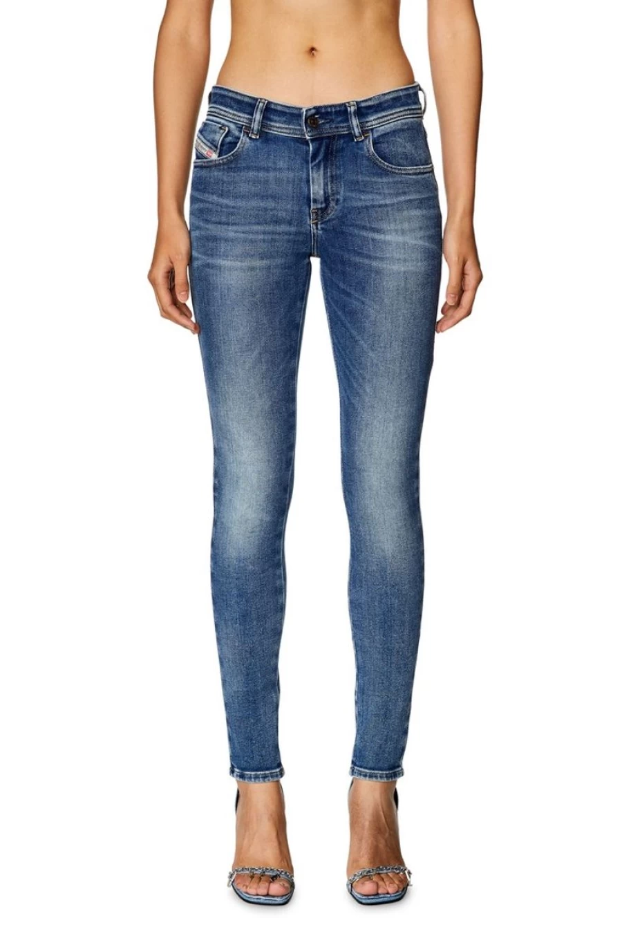 DIESEL Women's Medium Blue Super Skinny Jeans - 2017 Slandy 09H90 Slim Fit Stretch Denim