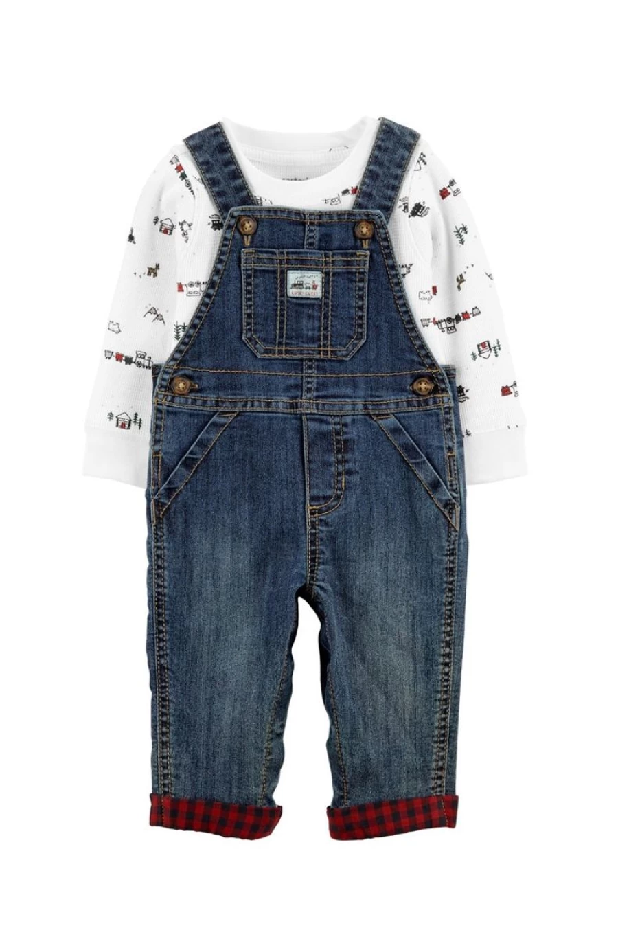CARTER'S Boys 2-Piece Winter Thermal Tee & Overalls Set - Warm Outfit for Toddlers