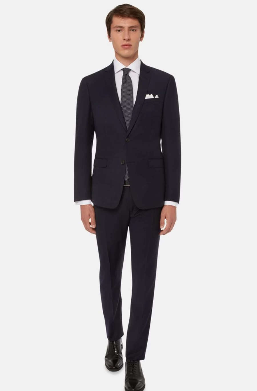 BOGGI MILANO Men's Navy Wool Suit - Pin Point Stretch Tailored Fit Blazer & Trousers