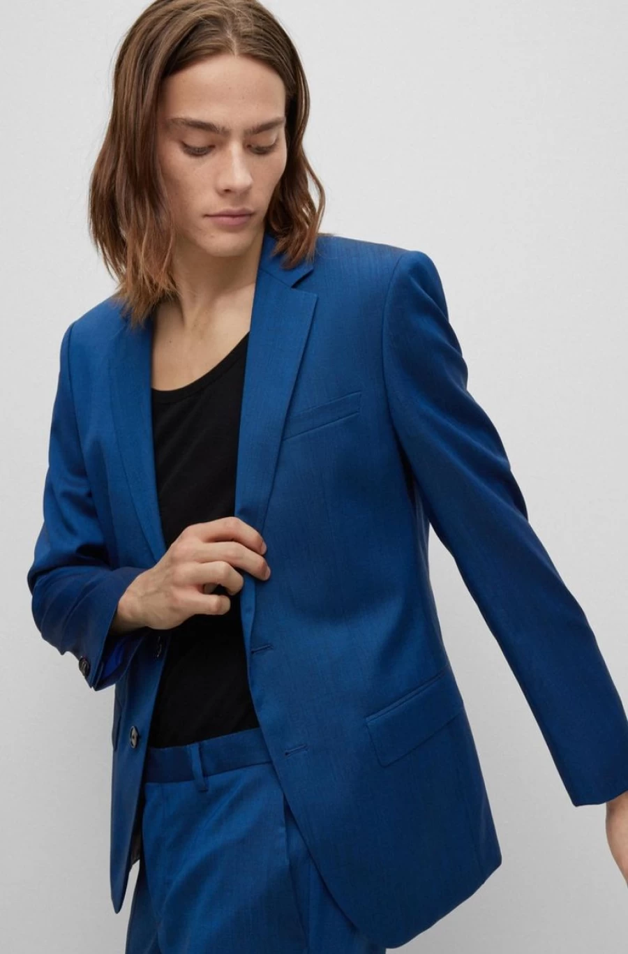 HUGO BOSS Men's Dark Blue Slim-Fit Mohair-Look Virgin Wool Suit