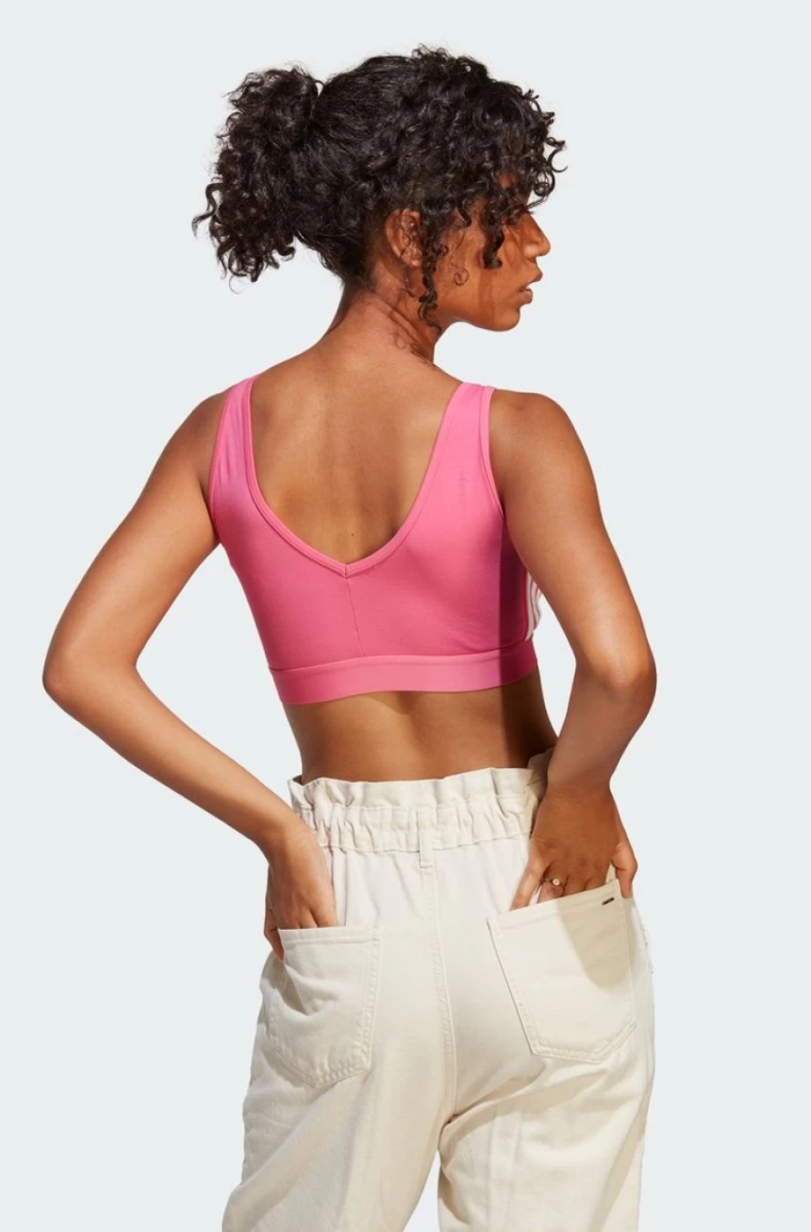 Adidas Women's Pink Essentials 3-Stripes Crop Top with Removable Pads