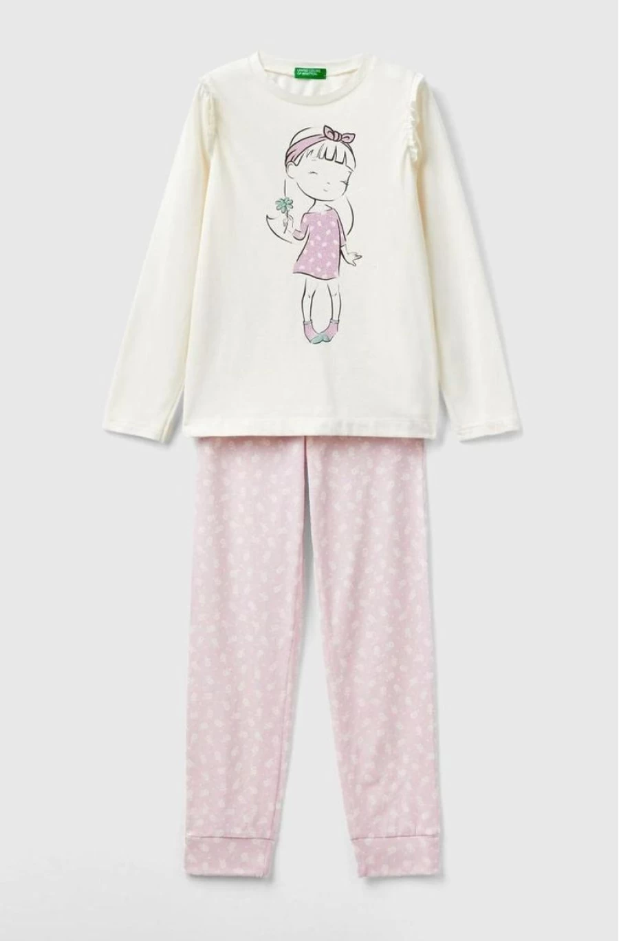 Benetton Girls' Soft Cotton Blend Long Pyjamas for Comfortable Sleep