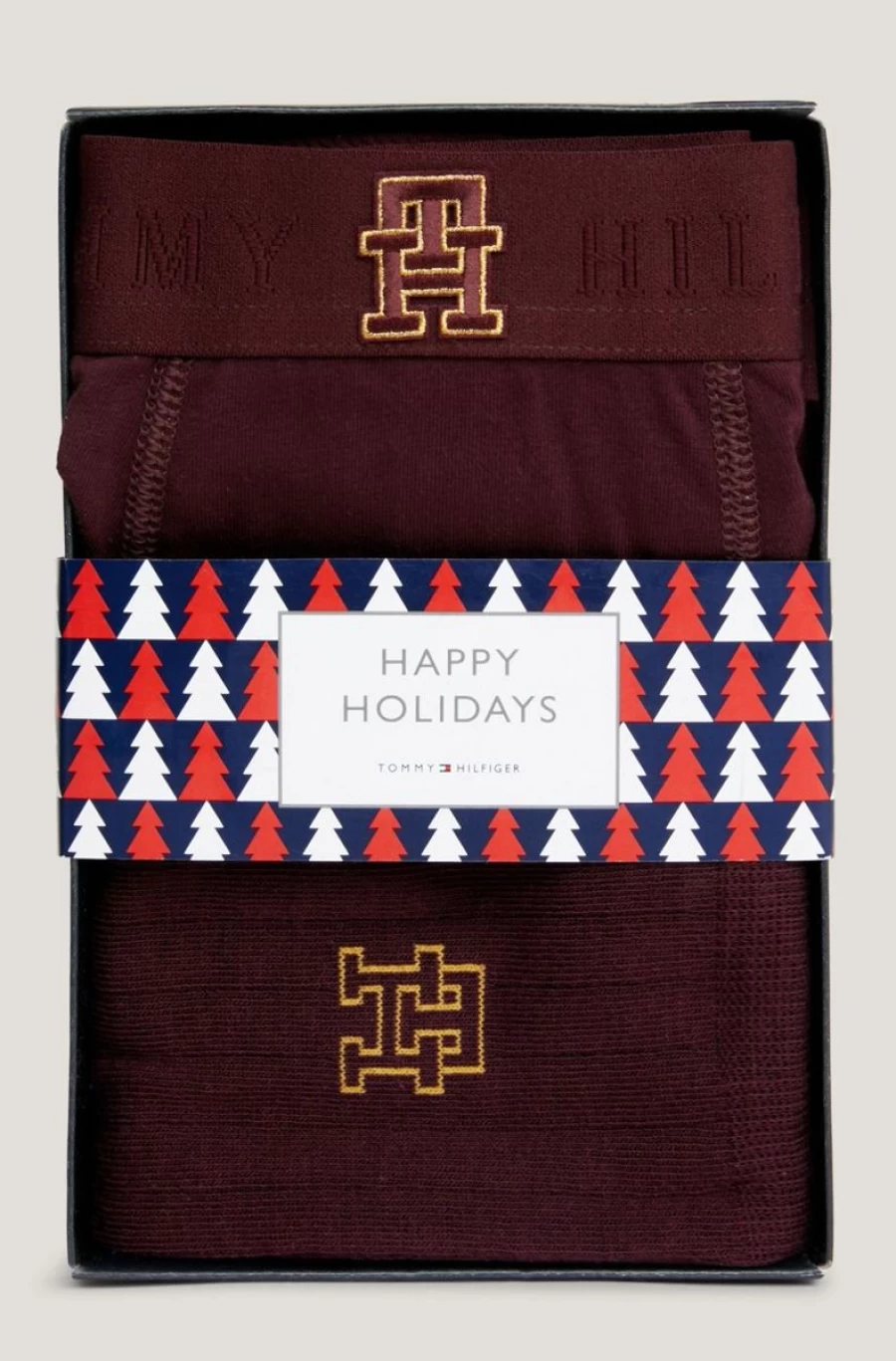 TOMMY HILFIGER Men's Deep Burgundy Monogram Trunks and Socks Gift Set