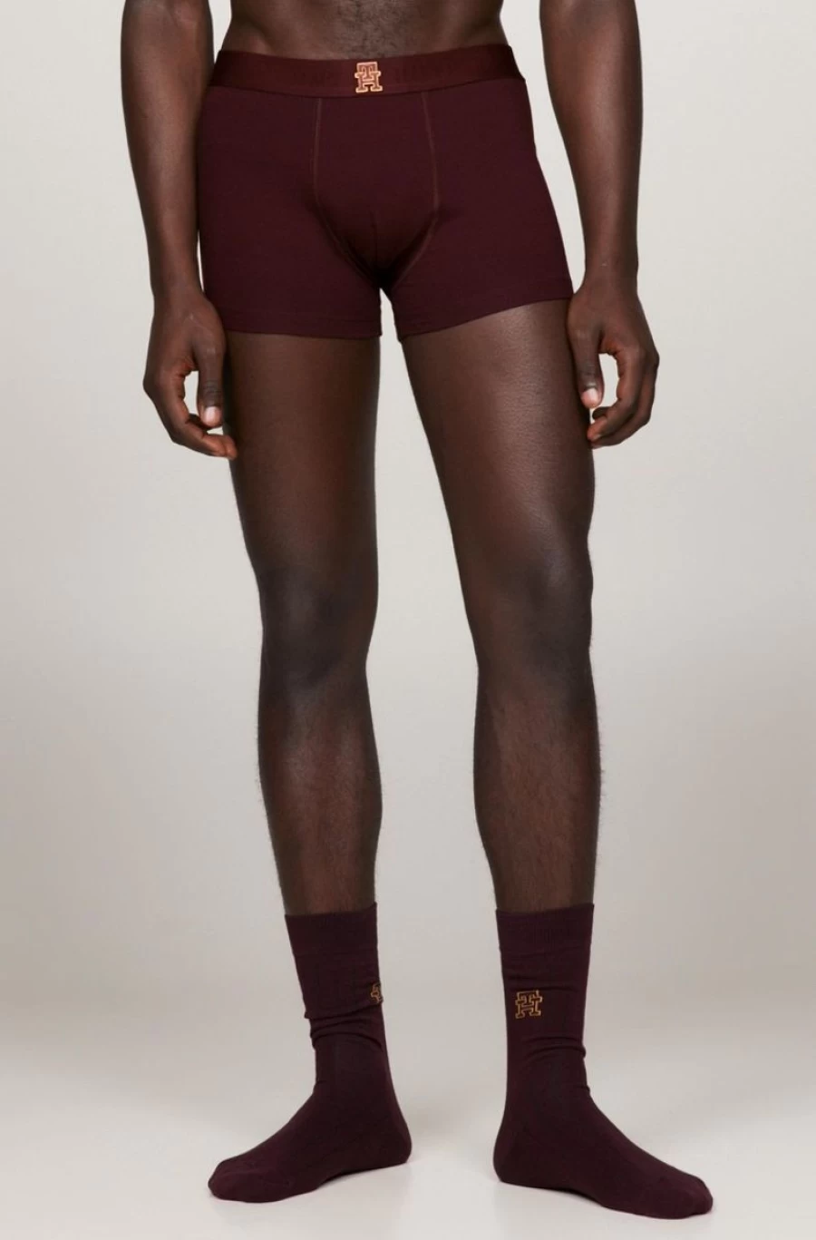 TOMMY HILFIGER Men's Deep Burgundy Monogram Trunks and Socks Gift Set