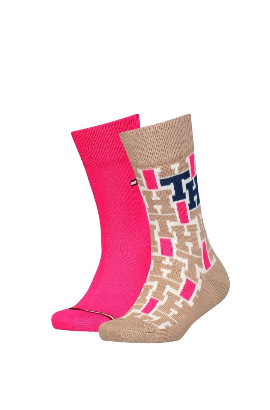 TOMMY HILFIGER Girls' Multi Color 2-Pack Monogrammed Socks for Kids