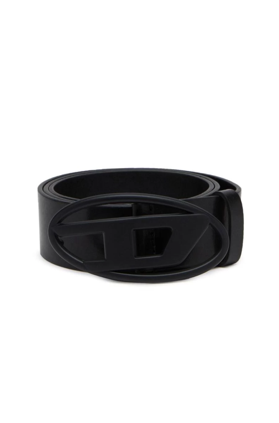 DIESEL Women's Black Leather Belt with D Buckle - Stylish Unisex Design