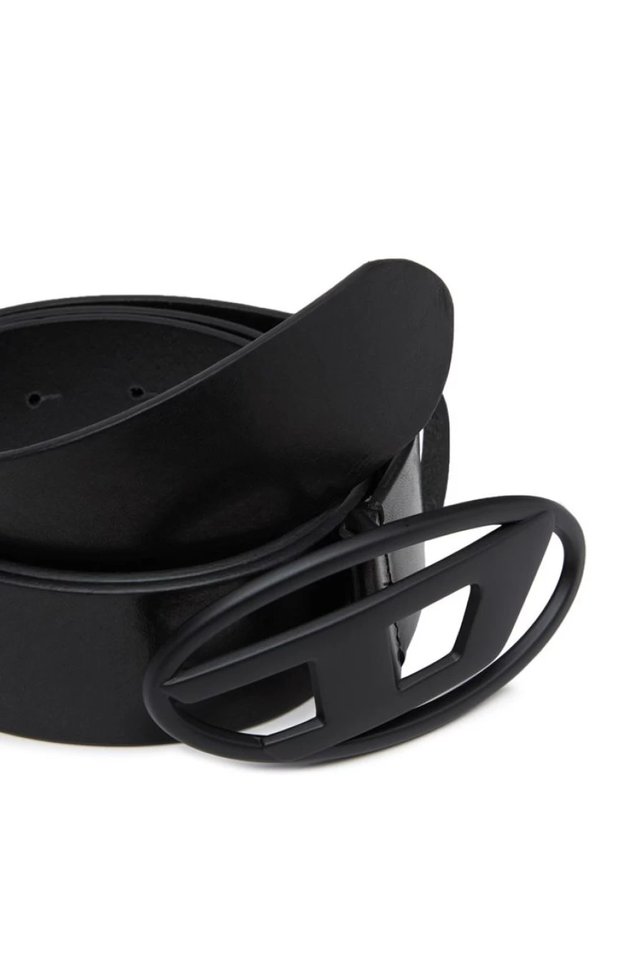 DIESEL Women's Black Leather Belt with D Buckle - Stylish Unisex Design