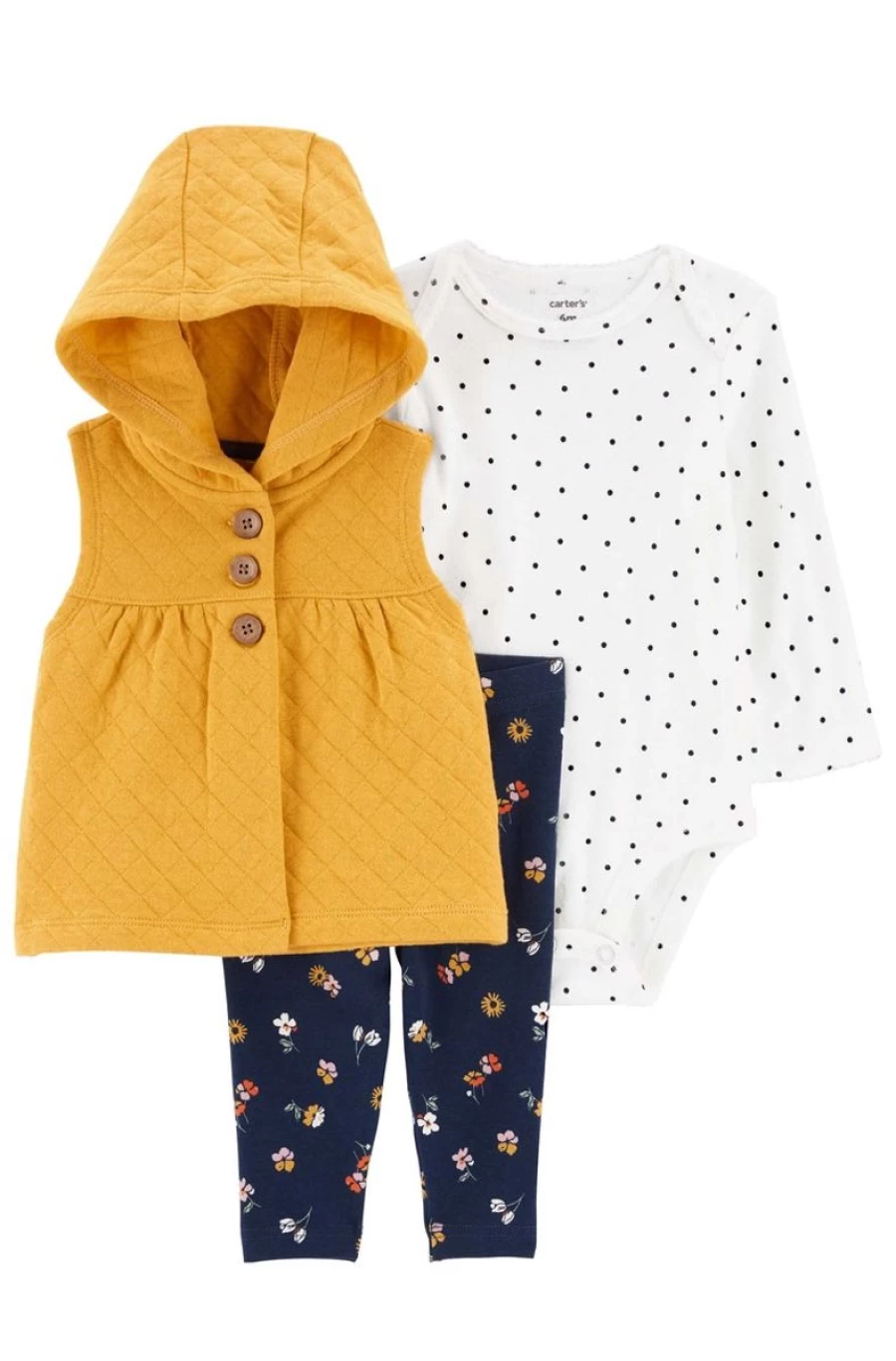 CARTER'S Girls 3-Piece Hooded Vest Set - Soft & Cozy Winter Outfit for Toddlers