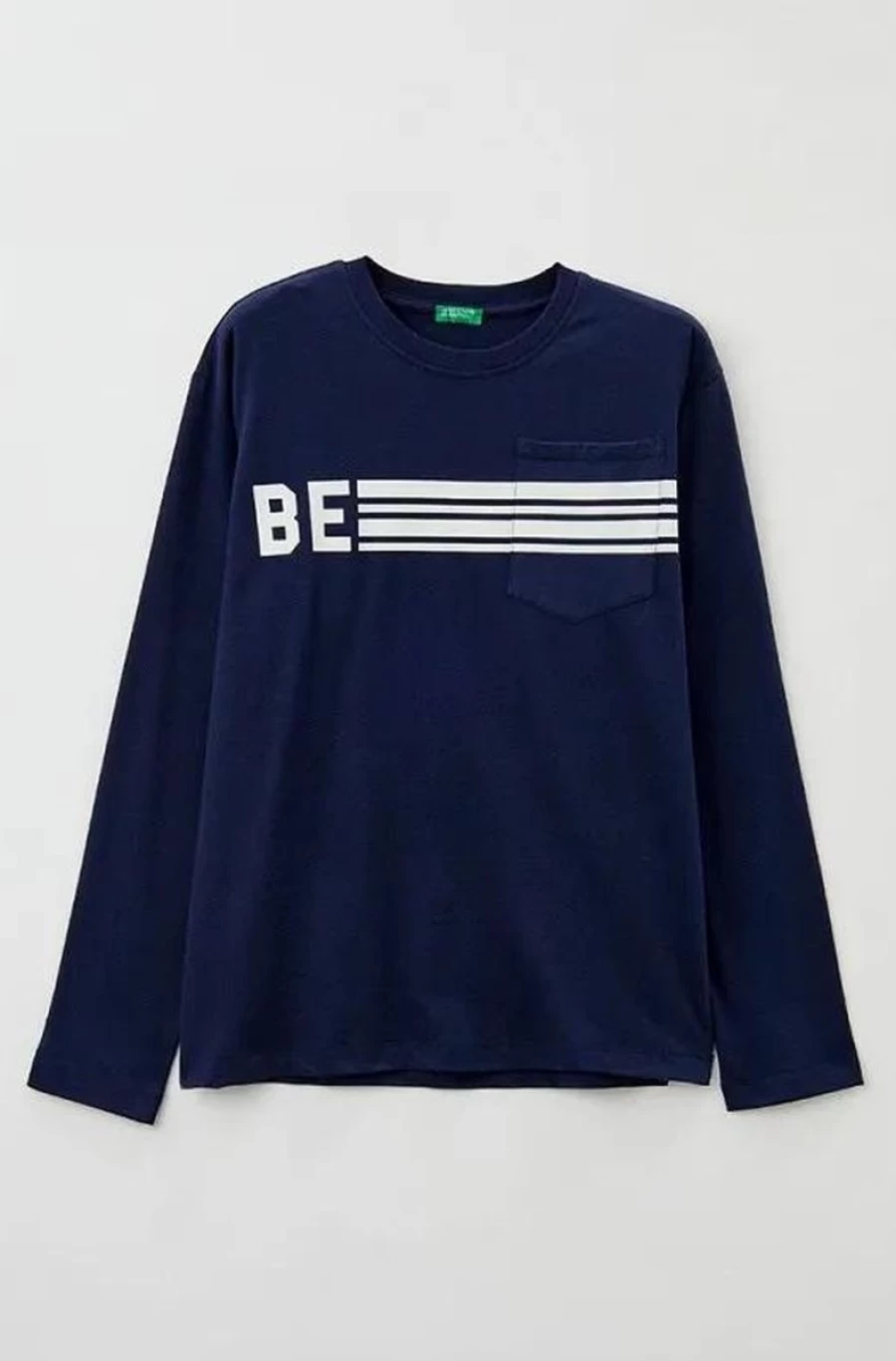 Benetton Boys' Long Sleeve Cotton T-Shirt with Logo & Chest Pocket