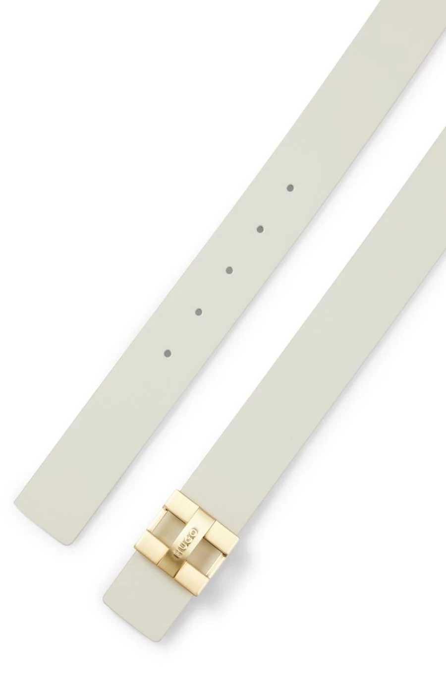 "HUGO BOSS Women's White Reversible Leather Belt with Branded Buckle"