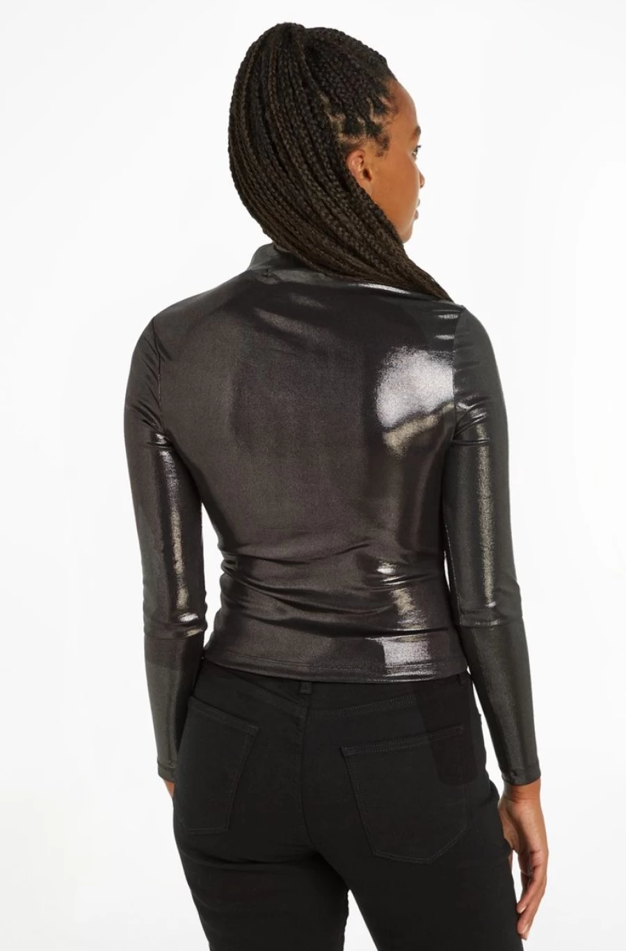 "CALVIN KLEIN Women's Black Metallic Long Sleeve Top"