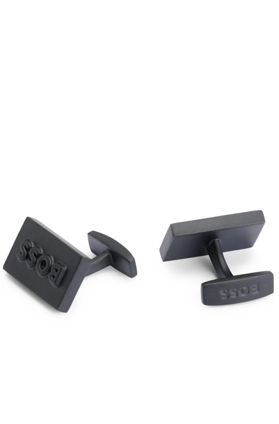 HUGO BOSS Men's Brass Rectangular Cufflinks with Embossed Logo - Matte Finish