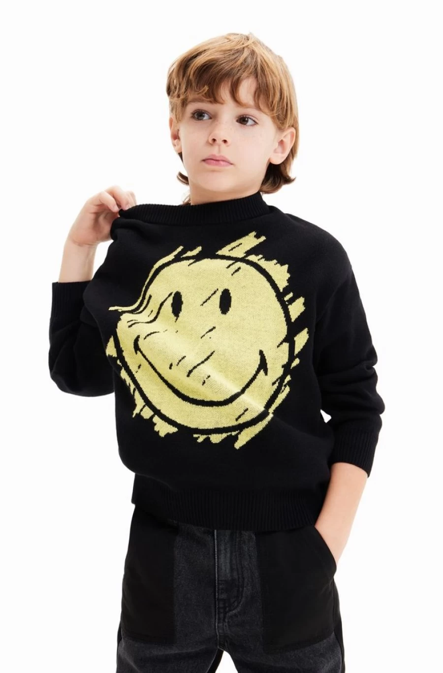 DESIGUAL Boys Jacquard Smiley® Pullover Sweater Colorful Knit Top