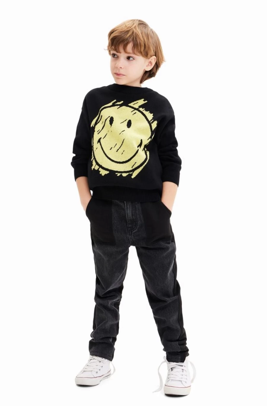 DESIGUAL Boys Jacquard Smiley® Pullover Sweater Colorful Knit Top