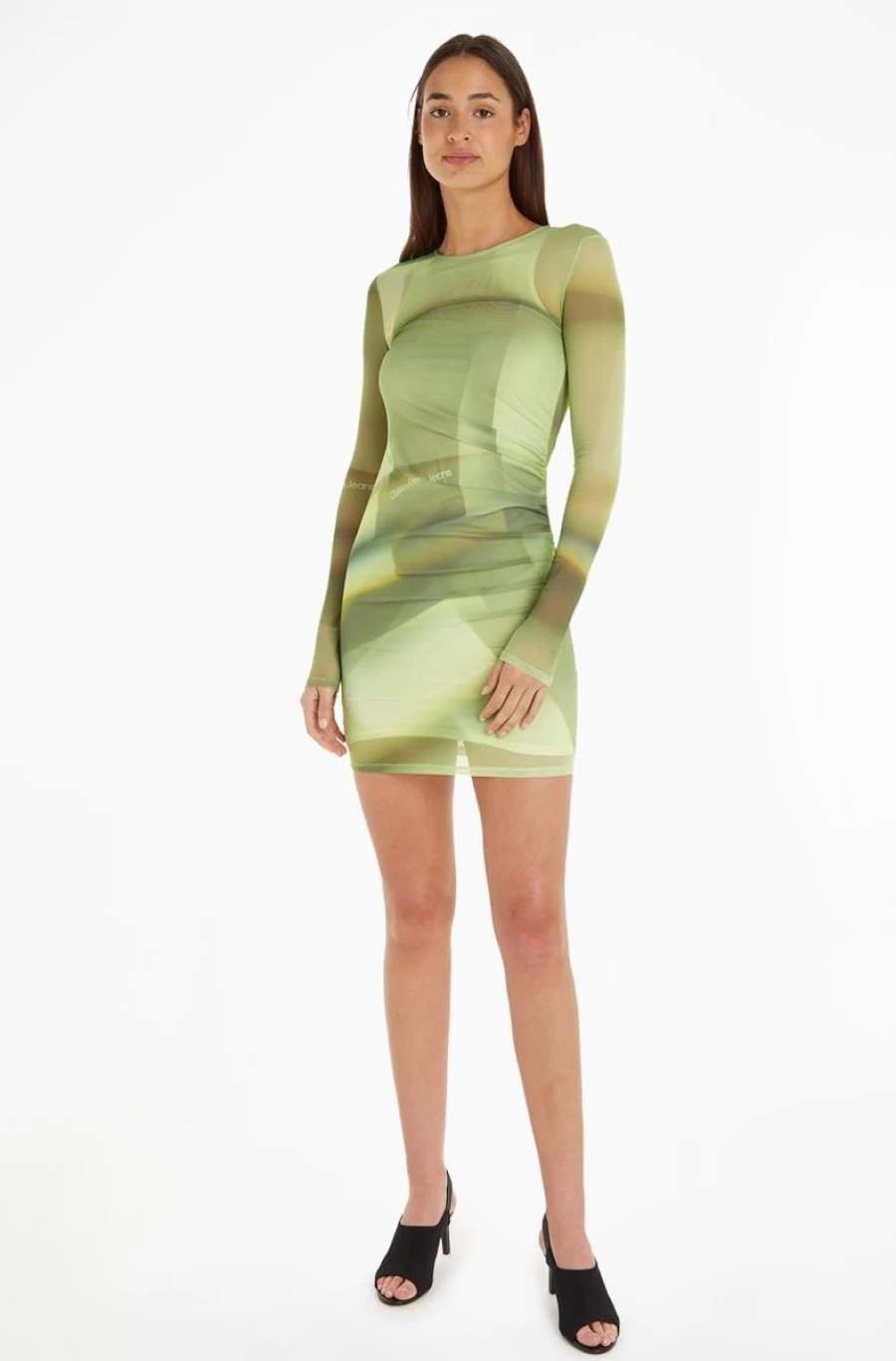 CALVIN KLEIN Women's Green Slim Fit Mesh Printed Dress - Stylish & Breathable