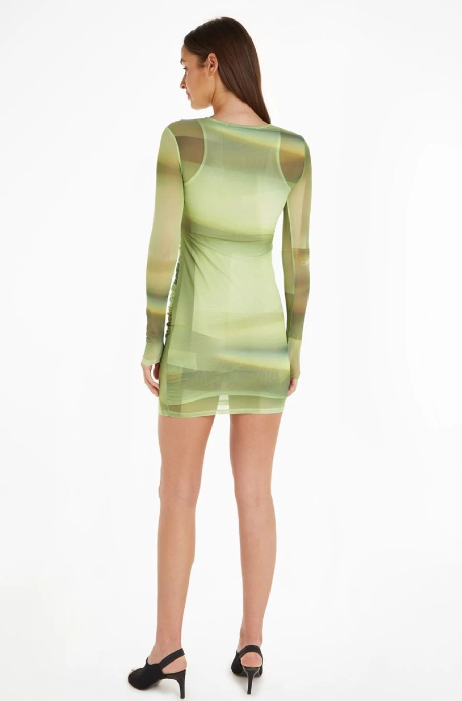 CALVIN KLEIN Women's Green Slim Fit Mesh Printed Dress - Stylish & Breathable