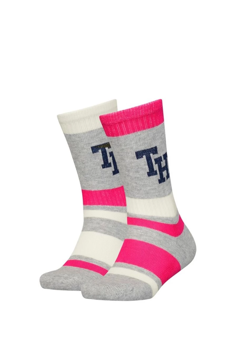 TOMMY HILFIGER Girls' 2-Pack Multi-Color Stripe Athletic Socks for Sports