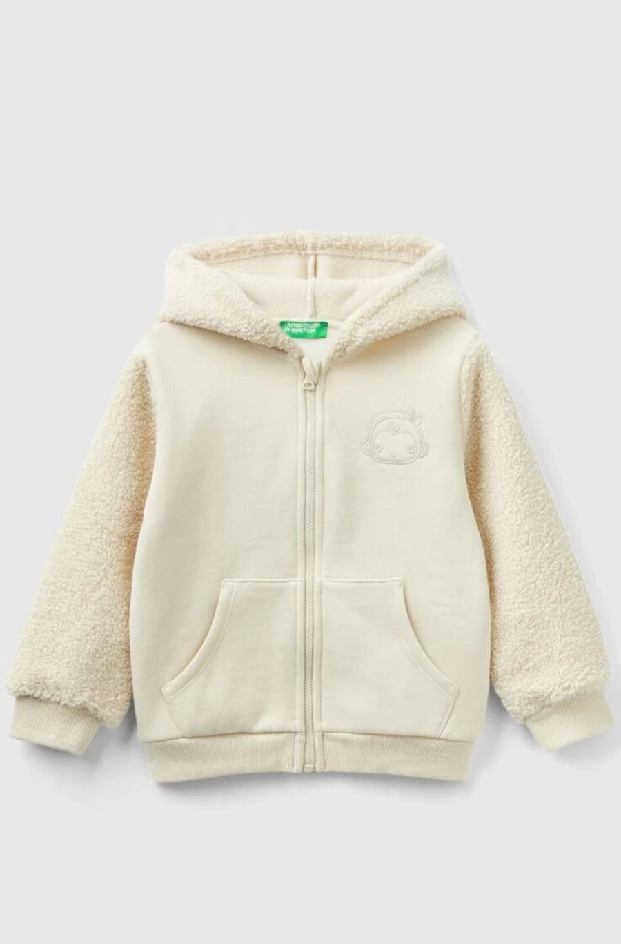 "BENETTON Girls' Teddy Bear Hoodie - Soft Hooded Sweatshirt With Plush Sleeves"