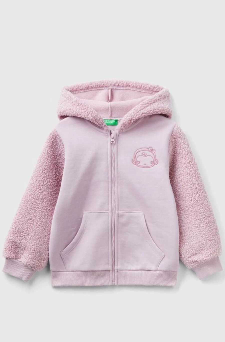 "BENETTON Girls' Teddy Bear Hoodie - Soft Hooded Sweatshirt With Plush Sleeves"