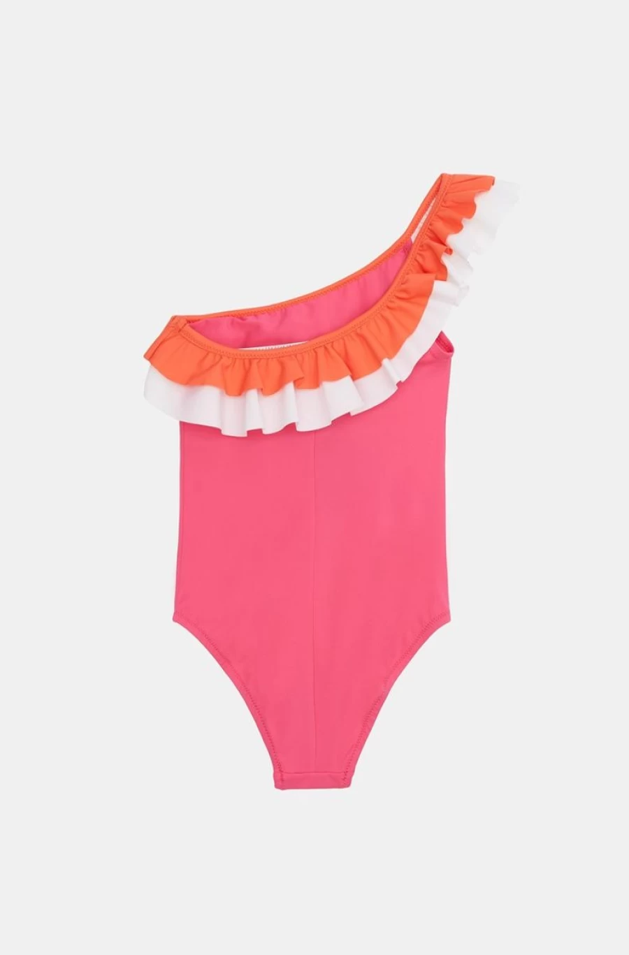 BENETTON Girls' One-Shoulder Swimsuit - Pink, White & Orange Striped One-Piece Bathing Suit