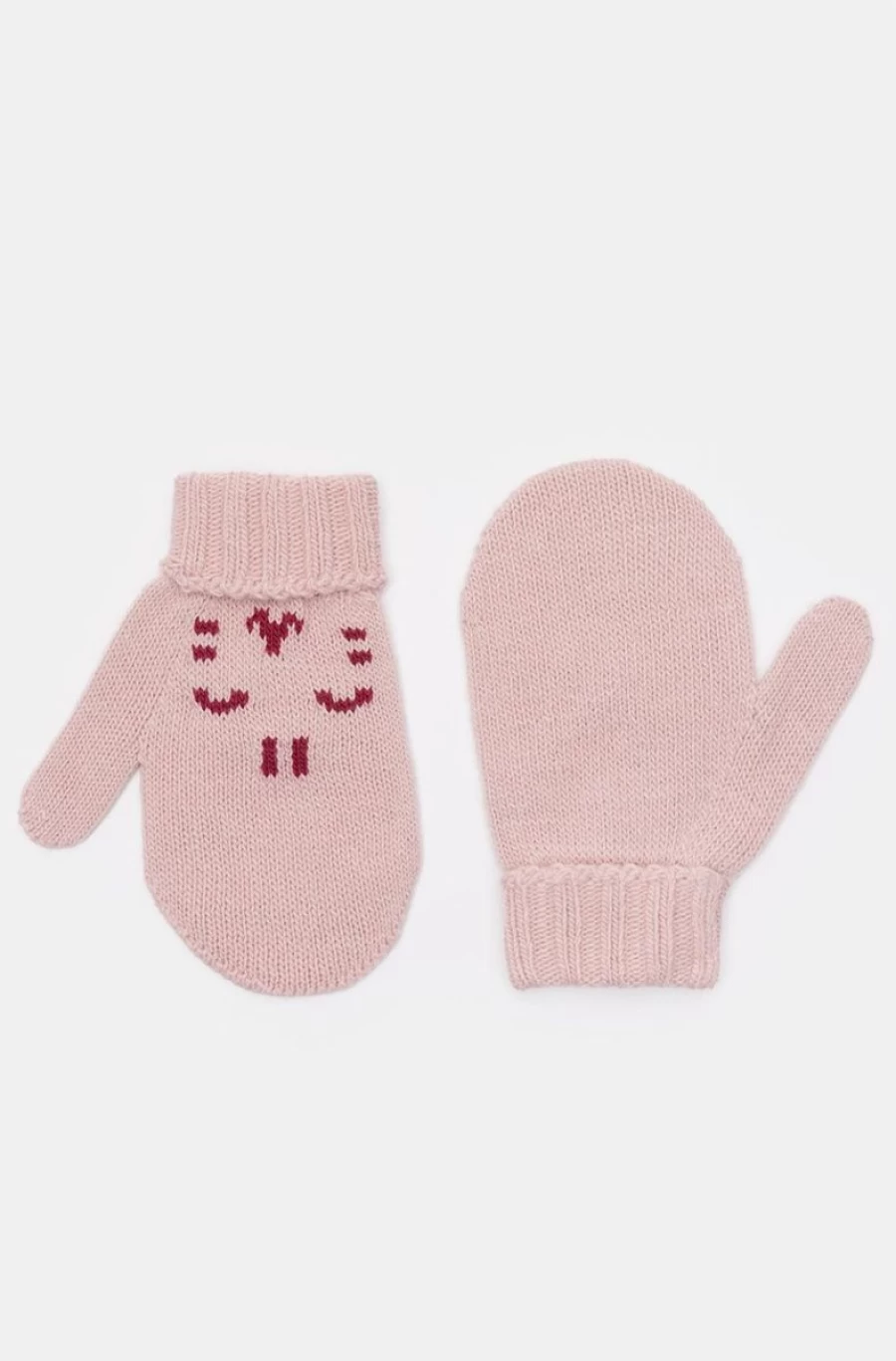 Benetton Boys' Knit Mittens with Decorative Inlay - Warm Winter Gloves for Kids