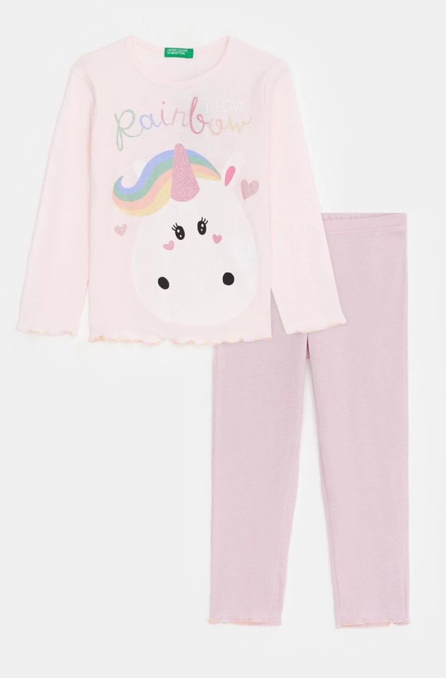 Benetton Girls' Colorful Long Cotton Pyjamas - Multi Print Sleepwear