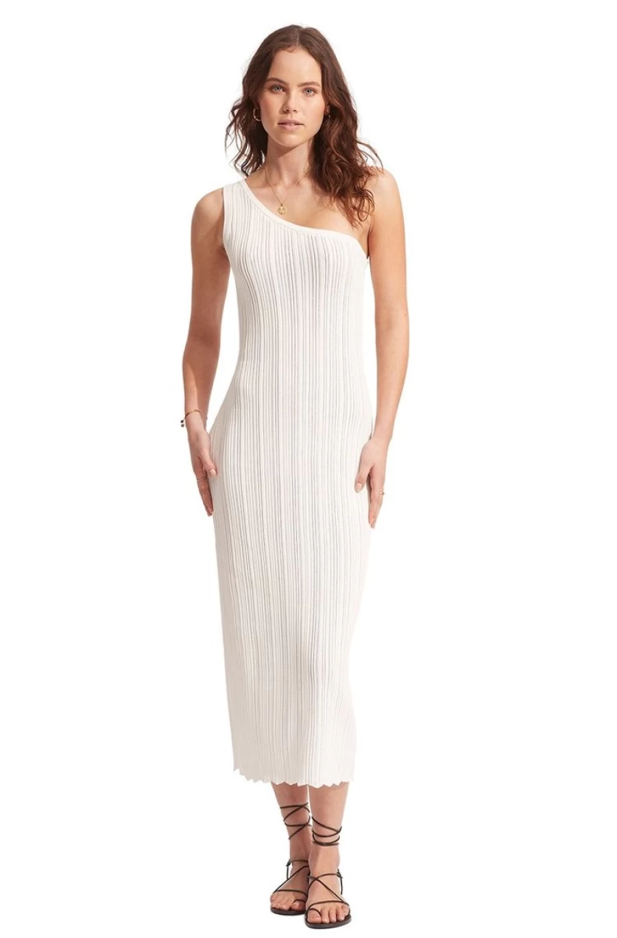 SEAFOLLY Women's White Crochet Knit Dress - Elegant Boho Summer Beach Dress