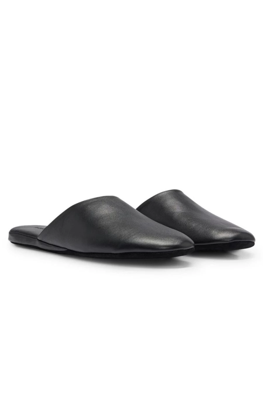 HUGO BOSS Men's Black Leather Travel Slippers - Soft & Comfortable