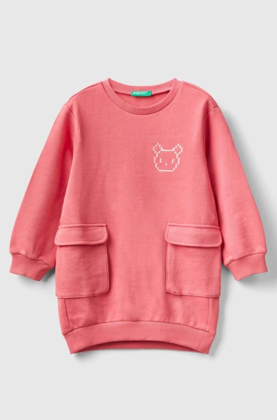 Benetton Girls Pink Sweat Fabric Short Dress With Pockets - Comfortable & Stylish