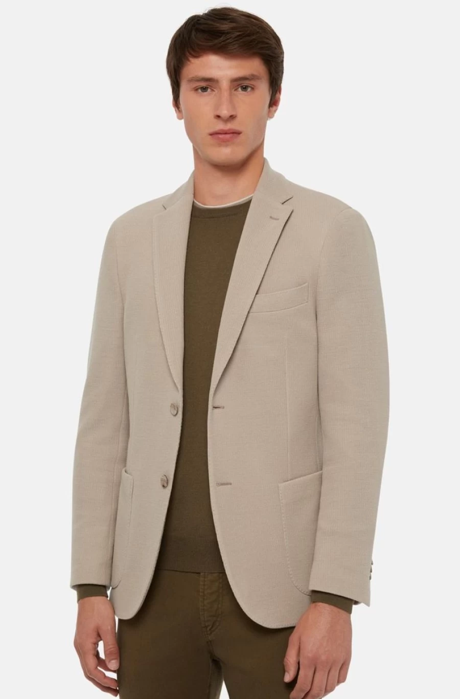 BOGGI MILANO Men's Beige Textured Wool Jersey Jacket – Premium Casual Outerwear