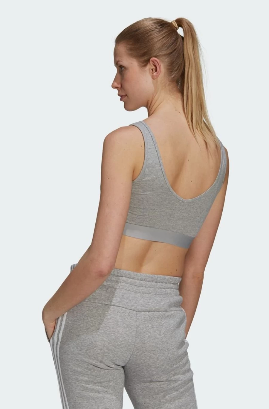 Adidas Women's Grey Essentials 3-Stripes Crop Top with Removable Pads