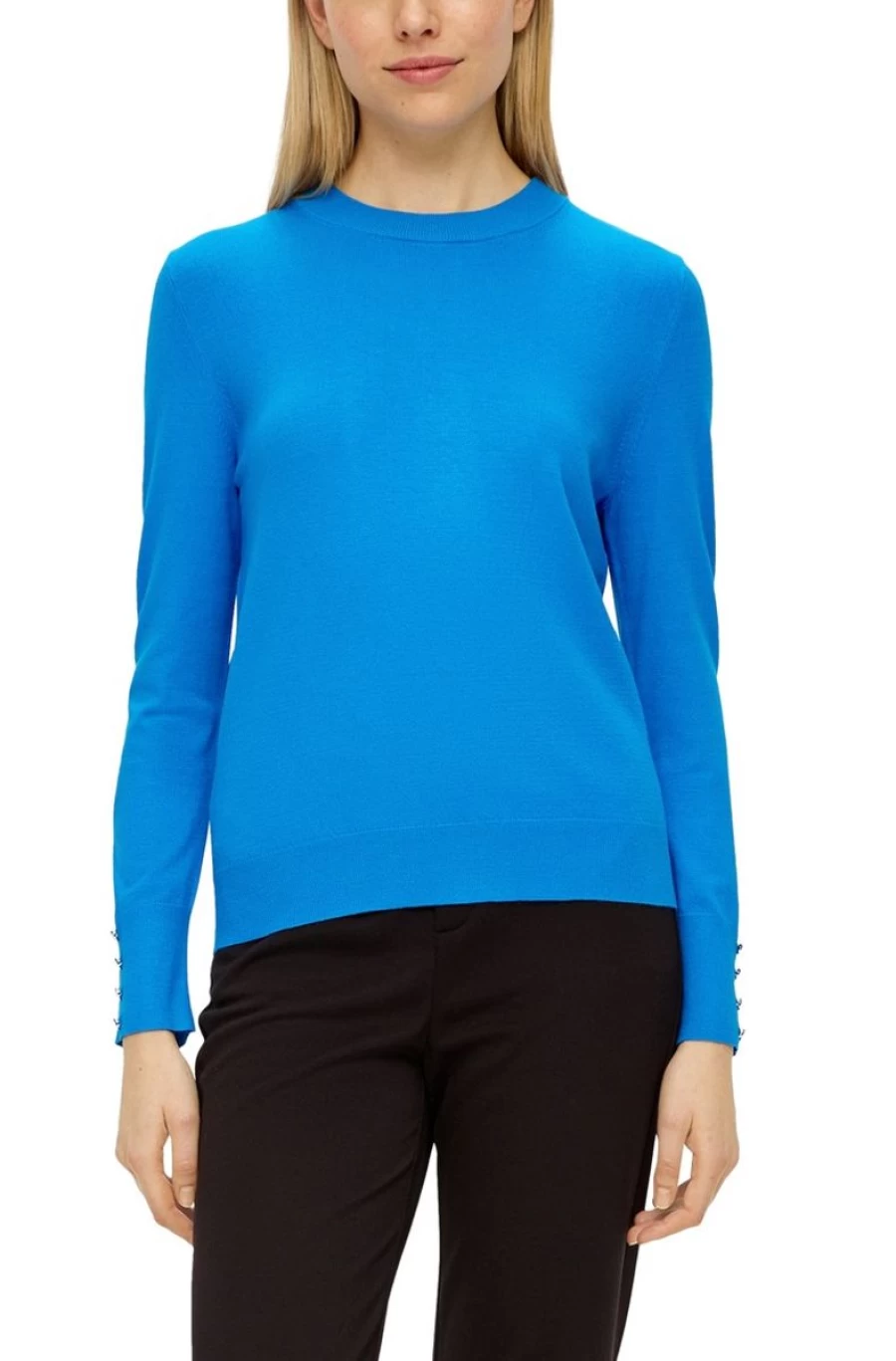 S.OLIVER Women's Blue Fine Knit Jumper with Decorative Buttons - Elegant Casual Sweater