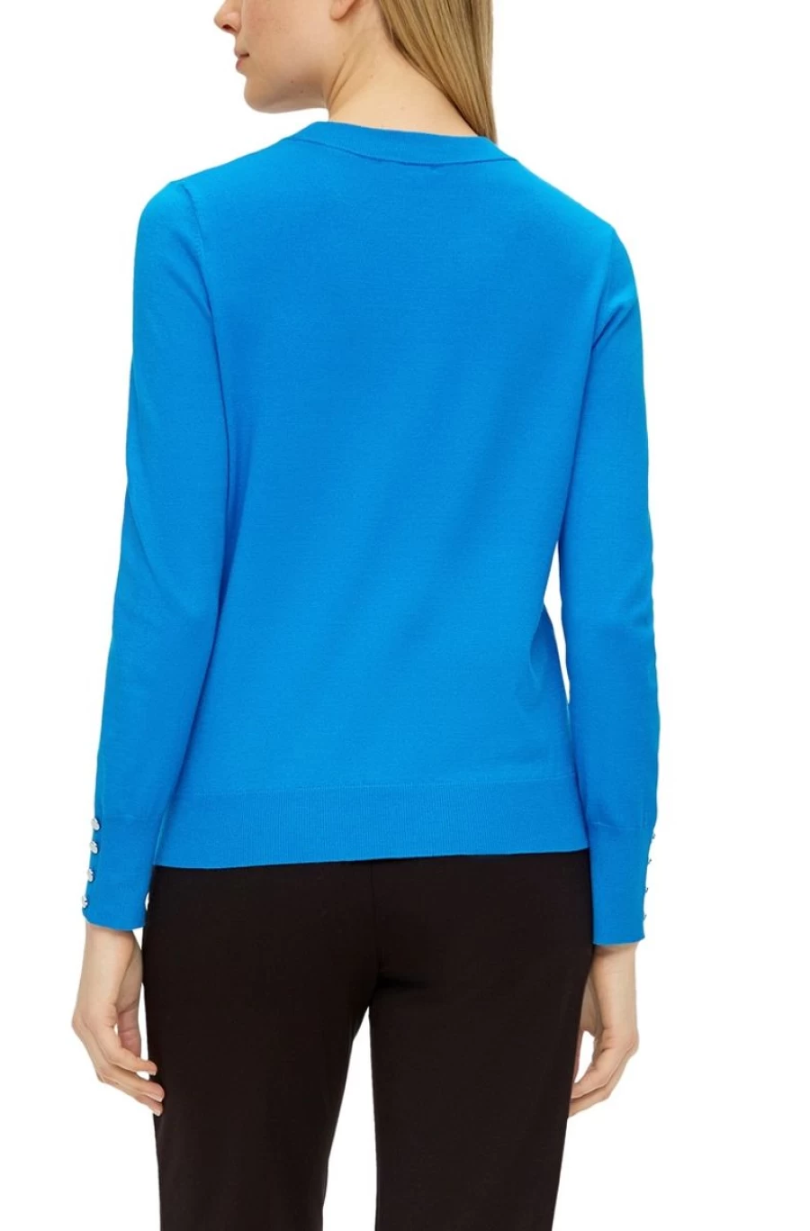 S.OLIVER Women's Blue Fine Knit Jumper with Decorative Buttons - Elegant Casual Sweater