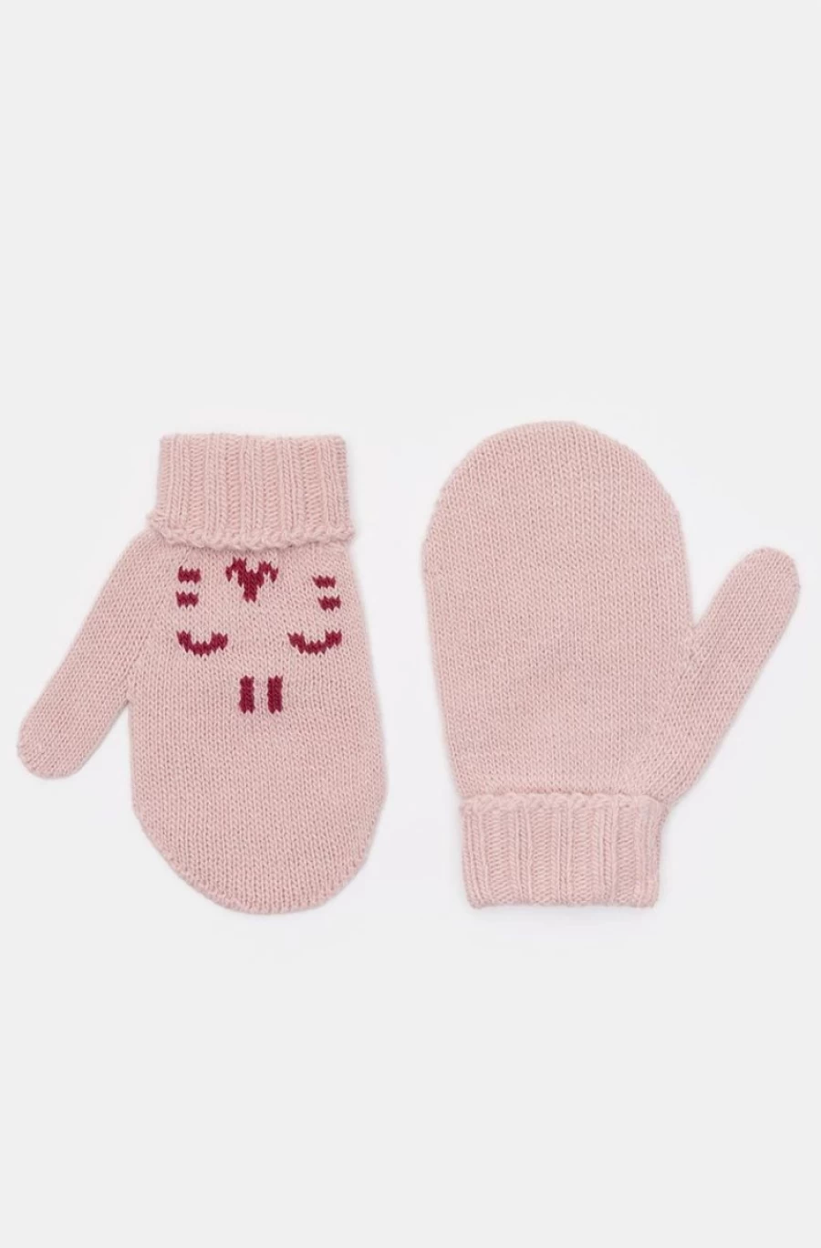 Benetton Boys' Knit Mittens with Inlay - Warm Winter Gloves for Kids