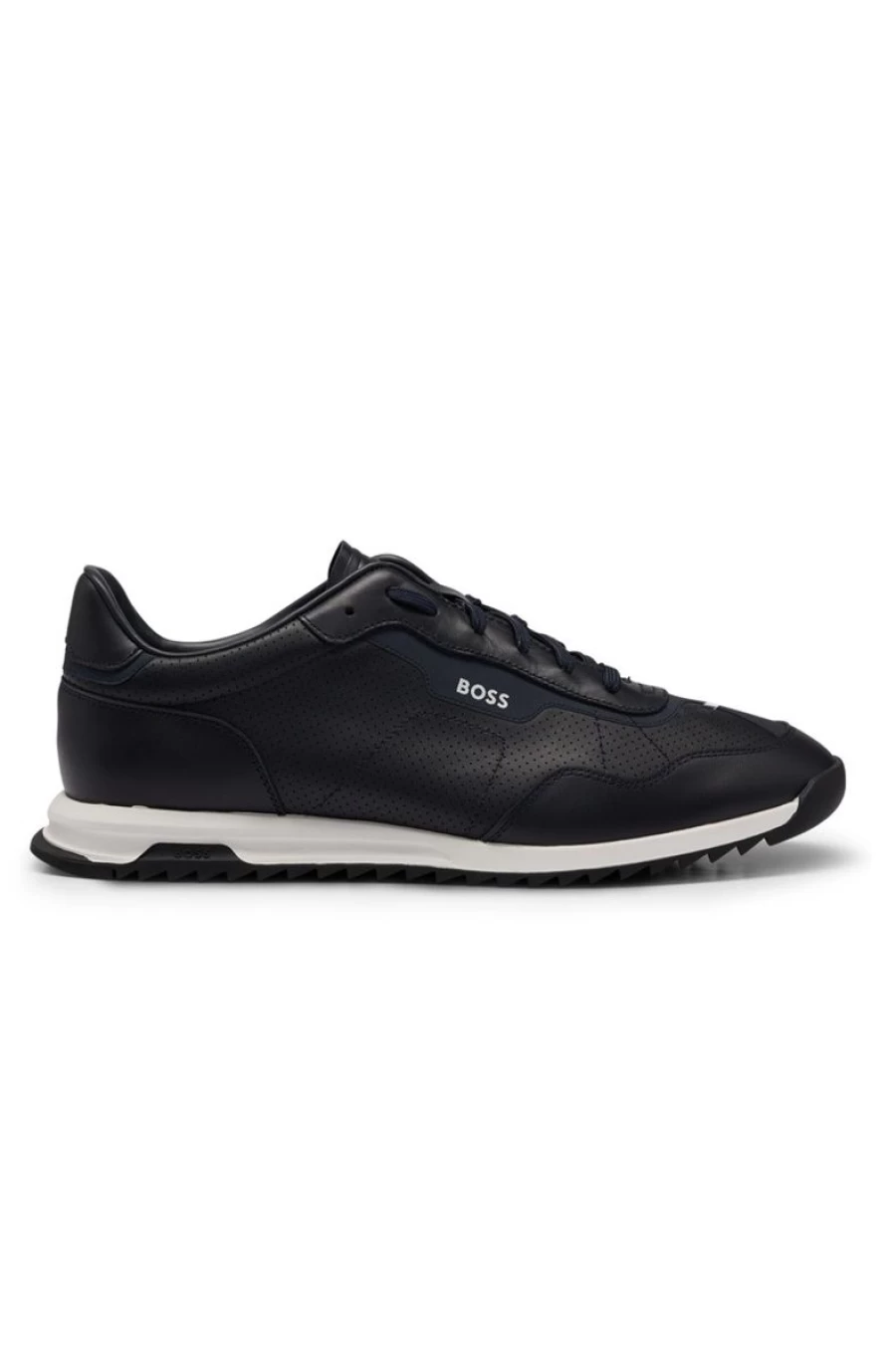 HUGO BOSS Men's Low-Top Perforated Leather Trainers – Lightweight Breathable Sneakers