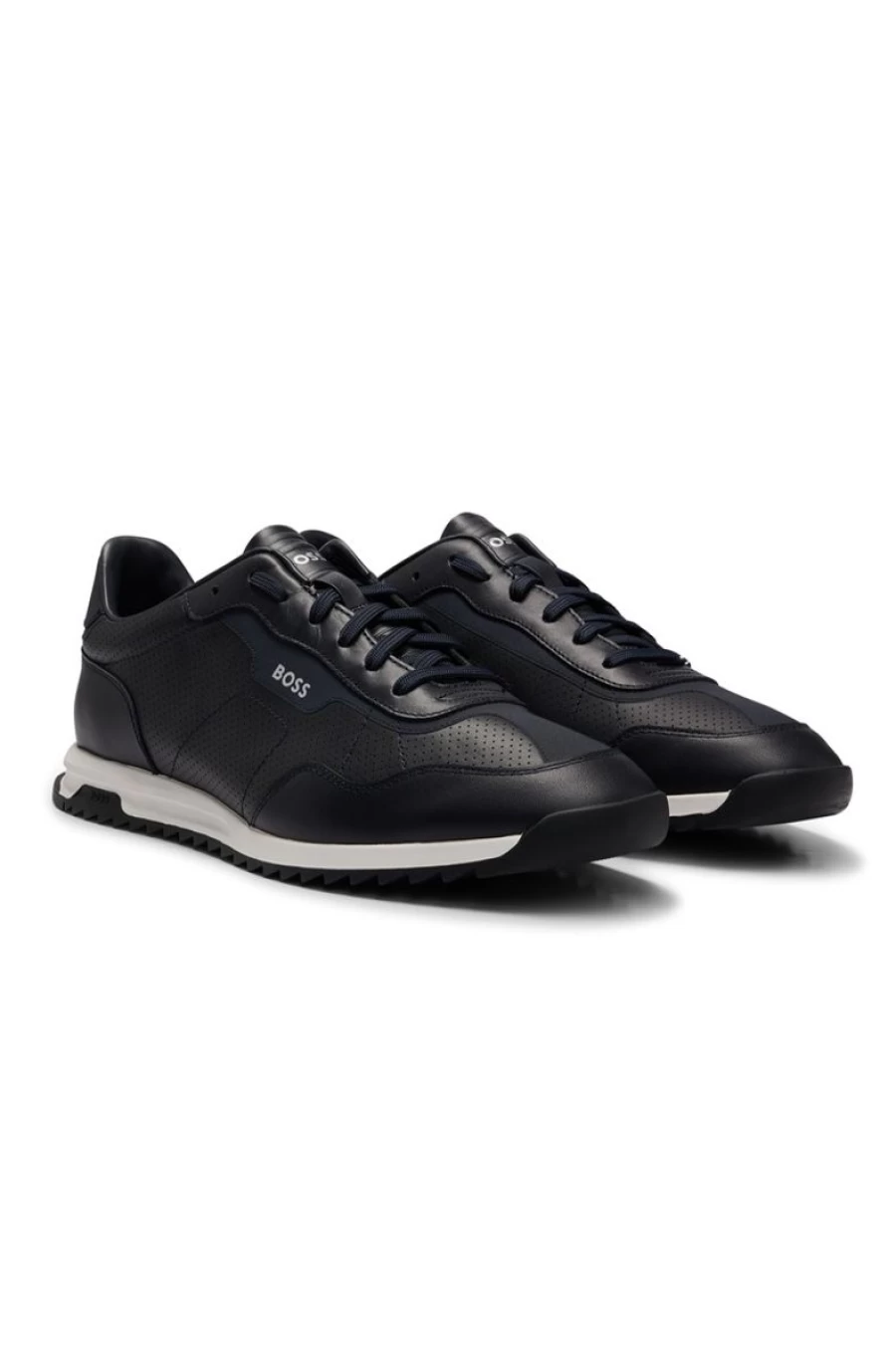 HUGO BOSS Men's Low-Top Perforated Leather Trainers – Lightweight Breathable Sneakers