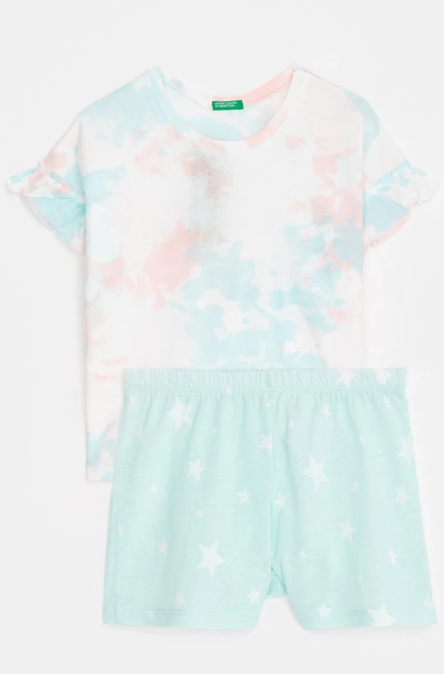 Benetton Girls' Multi-Color Print Short Pyjamas with Ruffle Sleeves