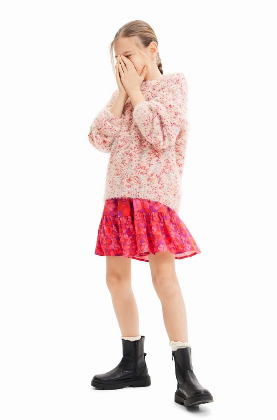 DESIGUAL Girls' Boucle Knit Pullover Sweater Soft Textured Cozy Jumper