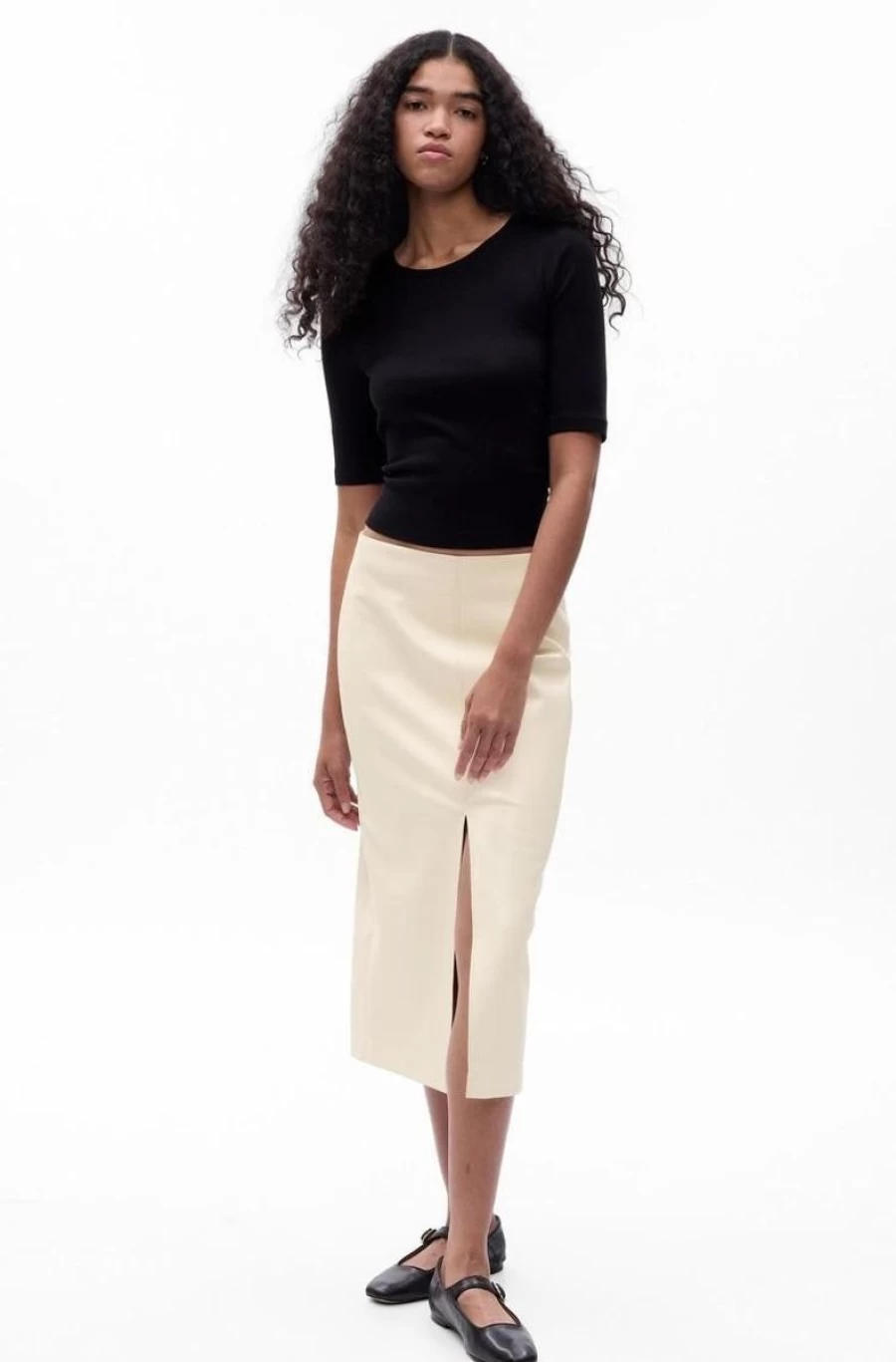 GAP Women's Black Faux Leather Midi Skirt - Stylish Vegan Leather Pencil Skirt