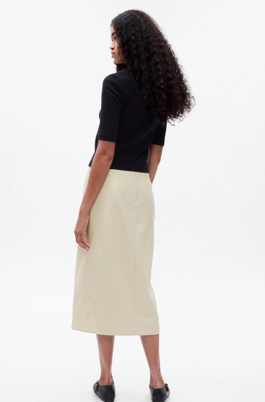 GAP Women's Black Faux Leather Midi Skirt - Stylish Vegan Leather Pencil Skirt